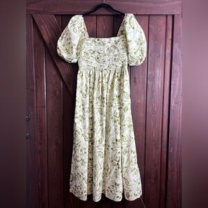 New with tags Emerson Poplin Midi Dress Medium in green oral puff sleeves